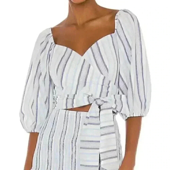 NWT The Jetset Diaries Blue & White Woven Stripe Monroe Top In Blue - Picture 1 of 8